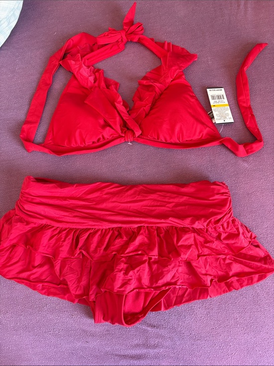 Kenneth Cole Other - Kenneth Cole Red Ruffle Halter Bikini Top with Ruffled Swim Skirt